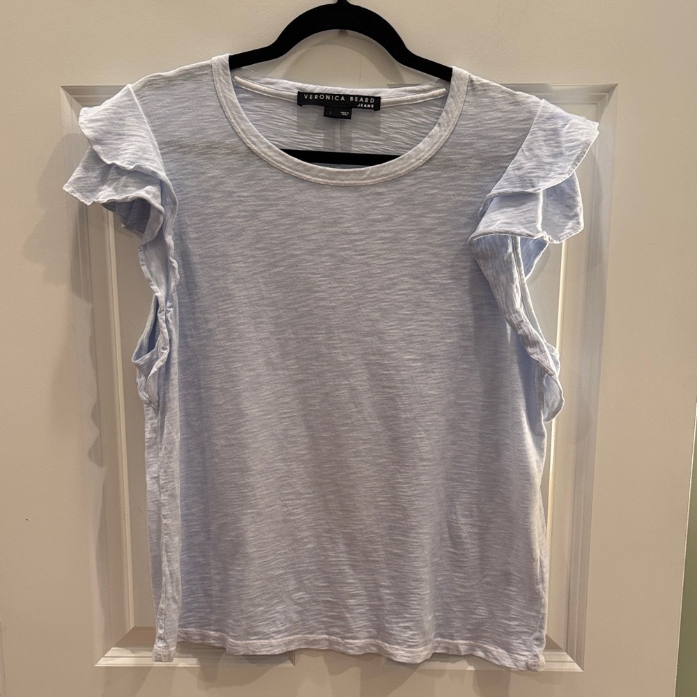 Veronica Beard Sky Blue Flutter Sleeve Tee
